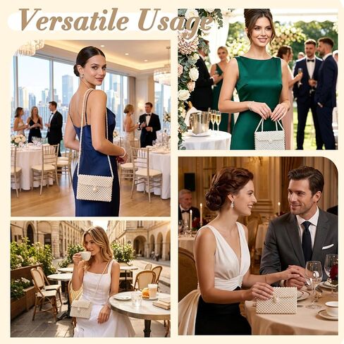 Luxury Women's White Pearl Clutch Bag, Artificial Pearl Beaded Chain Bag Purse Handmade Evening Bags for Party Wedding Bridal Party Travel Prom 7.5x5in in Kuwait