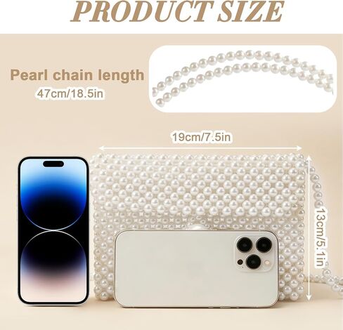 Luxury Women's White Pearl Clutch Bag, Artificial Pearl Beaded Chain Bag Purse Handmade Evening Bags for Party Wedding Bridal Party Travel Prom 7.5x5in in Kuwait