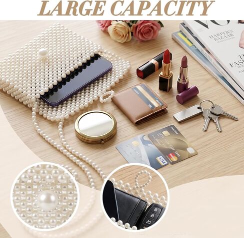 Luxury Women's White Pearl Clutch Bag, Artificial Pearl Beaded Chain Bag Purse Handmade Evening Bags for Party Wedding Bridal Party Travel Prom 7.5x5in in Kuwait