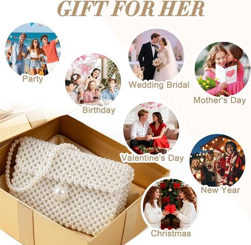 Luxury Women's White Pearl Clutch Bag, Artificial Pearl Beaded Chain Bag Purse Handmade Evening Bags for Party Wedding Bridal Party Travel Prom 7.5x5in in Kuwait