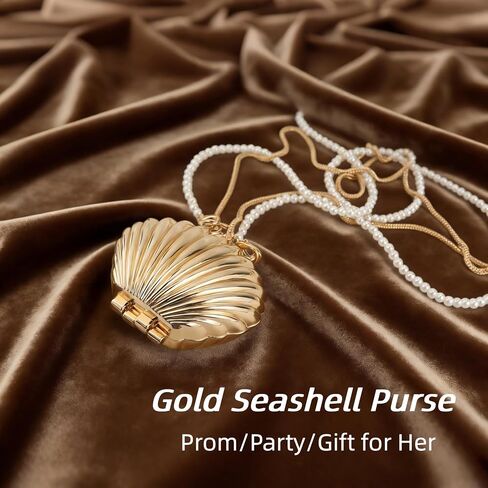 Fancy Mini Gold Seashell Crossbody Bag for Women - Metal Shell Evening Clutch with Detachable Pearl & Metal Double Chains, Magnetic Closure Novelty Purse for Wedding Party Prom Gift | glossy luxury finish in Saudi Arabia