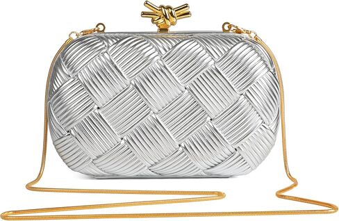 Clutch Purses for Women,Vegan Leather Evening Handbag with Gold Chain, Formal Wedding Party Woven Shoulder Bag | Hand-woven Clutch in Saudi Arabia