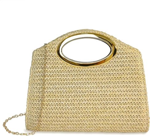 Aovtero Straw Clutch Purse Top Handle Handbags for Women Summer Beach Vacation Woven Evening Crossbody Bag with Gold Chain in Saudi Arabia