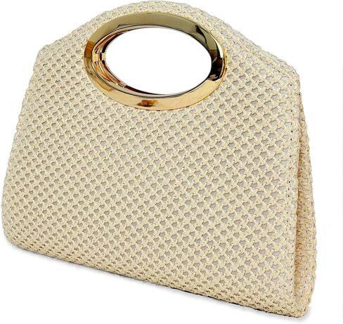 Aovtero Straw Clutch Purse Top Handle Handbags for Women Summer Beach Vacation Woven Evening Crossbody Bag with Gold Chain in Saudi Arabia