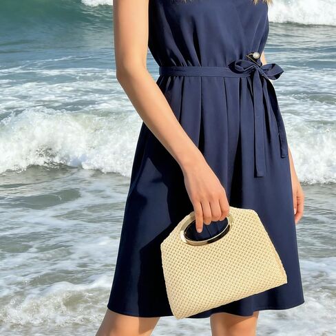 Aovtero Straw Clutch Purse Top Handle Handbags for Women Summer Beach Vacation Woven Evening Crossbody Bag with Gold Chain in Saudi Arabia
