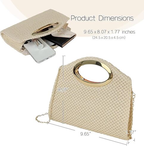 Aovtero Straw Clutch Purse Top Handle Handbags for Women Summer Beach Vacation Woven Evening Crossbody Bag with Gold Chain in Saudi Arabia