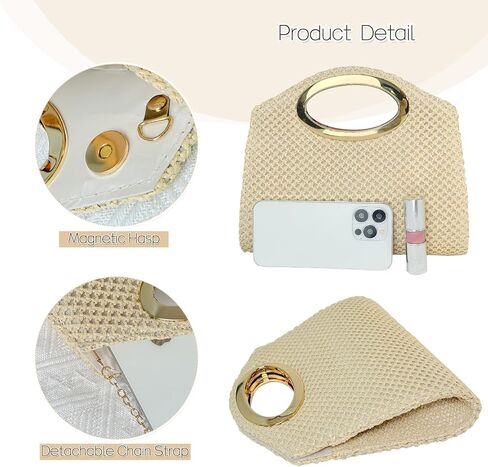 Aovtero Straw Clutch Purse Top Handle Handbags for Women Summer Beach Vacation Woven Evening Crossbody Bag with Gold Chain in Saudi Arabia
