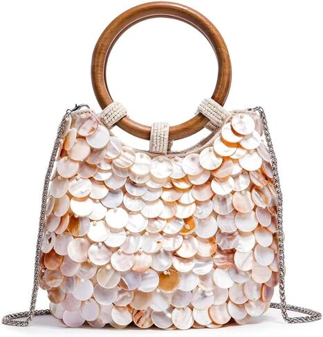 Beaded Shell Purse for Women Handmade Top Handle Evening Clutch Summer Beach Vacation Handbag in Kuwait