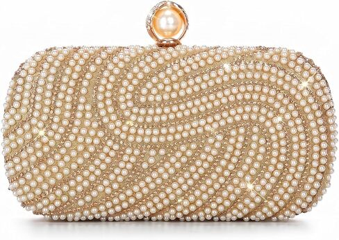 Emprier Women Pearl Rhinestone Evening Clutch Bag Wedding Party Purse with Detachable Chain for Formal Event in Kuwait