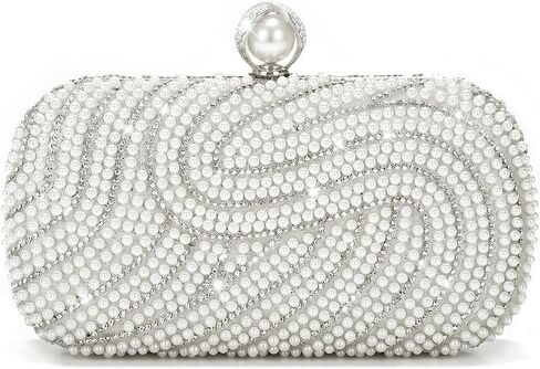 Emprier Women Pearl Rhinestone Evening Clutch Bag Wedding Party Purse with Detachable Chain for Formal Event in Kuwait
