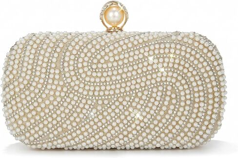 Emprier Women Pearl Rhinestone Evening Clutch Bag Wedding Party Purse with Detachable Chain for Formal Event in Kuwait