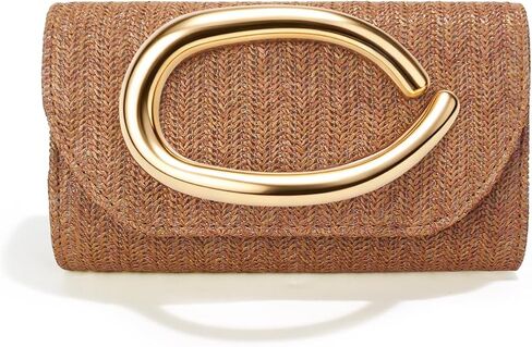 Straw Clutch Purses for Women,Summer Beach Bag,Woven Evening Handbags with Chain,Trendy Metal Handle Purses 2026 in Saudi Arabia