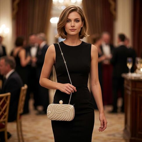 Emprier Women Pearl Rhinestone Evening Clutch Bag Wedding Party Purse with Detachable Chain for Formal Event in Kuwait