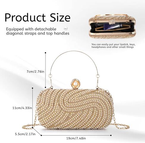 Emprier Women Pearl Rhinestone Evening Clutch Bag Wedding Party Purse with Detachable Chain for Formal Event in Kuwait