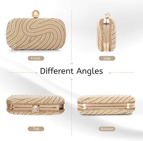 Emprier Women Pearl Rhinestone Evening Clutch Bag Wedding Party Purse with Detachable Chain for Formal Event in Kuwait