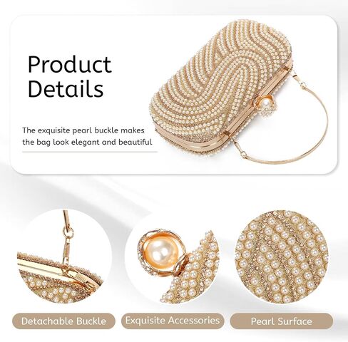 Emprier Women Pearl Rhinestone Evening Clutch Bag Wedding Party Purse with Detachable Chain for Formal Event in Kuwait