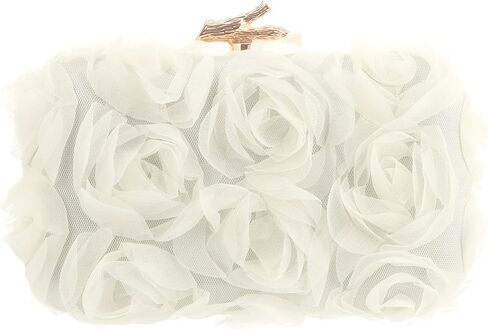 Emprier 3D Lace Flower Clutch Purse, Elegant Floral Clutch Purses for Women, Luxury Lace Rose Evening Bag with Chain in Kuwait