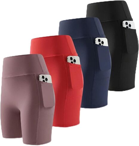 SPICE UNION 4 Pack Womens Biker Shorts with Pockets Athletic Yoga Shorts for Women Gym Workout Casual in Saudi Arabia