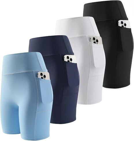 SPICE UNION 4 Pack Womens Biker Shorts with Pockets Athletic Yoga Shorts for Women Gym Workout Casual in Saudi Arabia