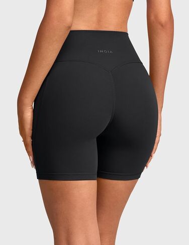 INGIA Women's High Waist No Front Seam Scrunch Butt Biker Shorts 6" with Side Pockets V-Back Workout Gym Shorts in Saudi Arabia