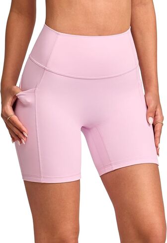 INGIA Women's High Waist No Front Seam Scrunch Butt Biker Shorts 6" with Side Pockets V-Back Workout Gym Shorts in Saudi Arabia