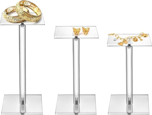 حامل عرض أكريليك مربع من QWORK، مجموعة من 3 واجهات عرض متعددة الاستخدامات للمجوهرات ومستحضرات التجميل والمقتنيات، بارتفاع 4.75 بوصة و5.5 بوصة و6.5 بوصة in Kuwait