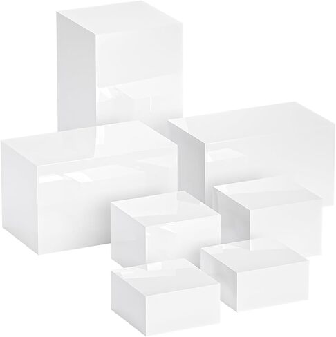 7pcs White Acrylic Food Display Risers Stands, Desert (Dessert) Risers, Buffet Display Stands, Acrylic Stands for Display, White Acrylic Boxes for Display Elevator Riser Decor, Food Risers for Decor, Catering Displays Food Stands, Stackable Display Risers in Saudi Arabia