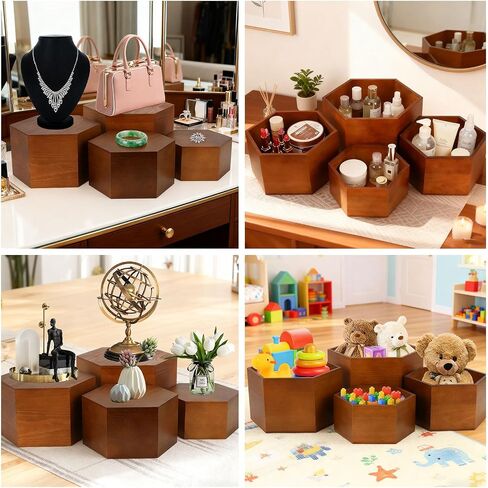 RETON 6 PCS Buffet Risers, Wood Food Risers for Buffet Table, Hexagon Display Stand Set with Hollow Bottoms, Cube Boxes for Cake Catering Dessert Party Jewelry (5.1", 5.9", 6.7", 7.5", 8.3'', 9'') in Saudi Arabia