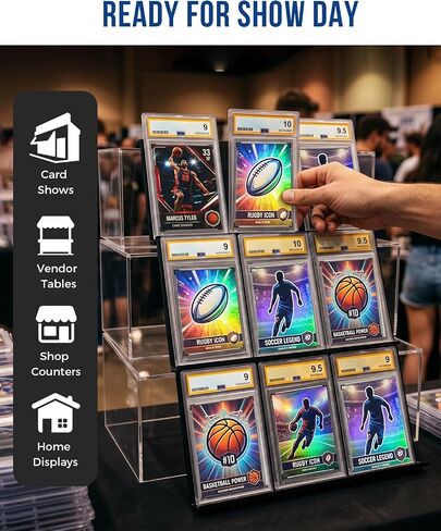 24 Pieces Trading Card Display Risers , Black Acrylic Card Show Display Stands, Modular Showcase Trays for Cardshow Vendor Showcase Sports Card and Board Games, Card Risers For Display Case, 72 Slot in Saudi Arabia