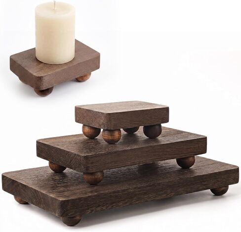 3 Pcs Wooden Risers for Display Wood Pedestal Stand Wood Riser Display Pedestal Stand Square Wooden-Pedestal Holder for Decor Home Kitchen,3 Sizes(12 x 6.7, 8 x 4.7, 4 * 2.8 in,Brown) in Saudi Arabia