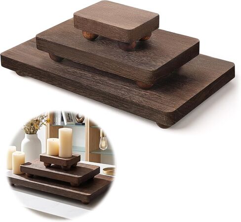 3 Pcs Wooden Risers for Display Wood Pedestal Stand Wood Riser Display Pedestal Stand Square Wooden-Pedestal Holder for Decor Home Kitchen,3 Sizes(12 x 6.7, 8 x 4.7, 4 * 2.8 in,Brown) in Saudi Arabia
