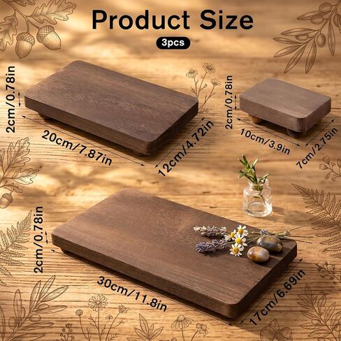 3 Pcs Wooden Risers for Display Wood Pedestal Stand Wood Riser Display Pedestal Stand Square Wooden-Pedestal Holder for Decor Home Kitchen,3 Sizes(12 x 6.7, 8 x 4.7, 4 * 2.8 in,Brown) in Saudi Arabia