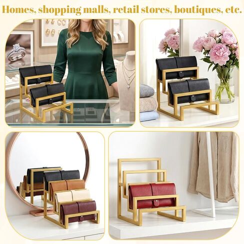 Kifmurase 2PCS Purse Display Stand 4-Tier Metal Wallet Holder Risers Stand, 1.5 Inch Spacing Clutch Rack Handbag Stand Shelf, Counter Purse Wallet Organizer for Sunglasses Home Retail Store Vendor in Kuwait