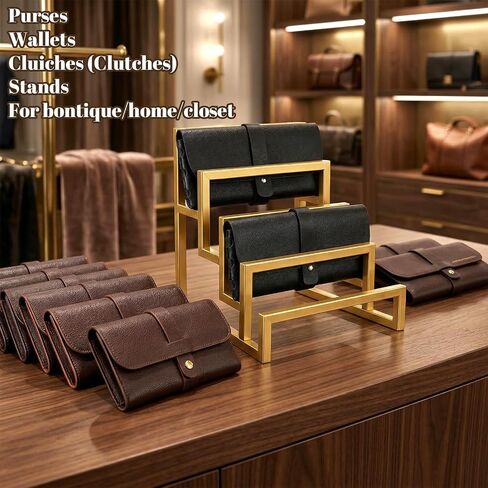 Kifmurase 2PCS Purse Display Stand 4-Tier Metal Wallet Holder Risers Stand, 1.5 Inch Spacing Clutch Rack Handbag Stand Shelf, Counter Purse Wallet Organizer for Sunglasses Home Retail Store Vendor in Kuwait