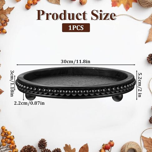 Rustic Round Pine Wooden Display Riser 12" Wooden Tray Decor, Farmhouse Beaded Wood Tray Risers, Farmhouse Display Wood Riser, Beaded Pedestal Stand, for Kitchen Decor, Countertop, Black in Kuwait
