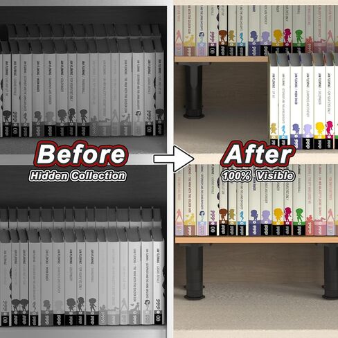 Manga Shelf Risers, 2 Pack Bookshelf Risers for Double Row Book Display, Height Adjustable, Light Wood Finish, Space Saving Organizer for Manga, Figures & Collectibles in Saudi Arabia