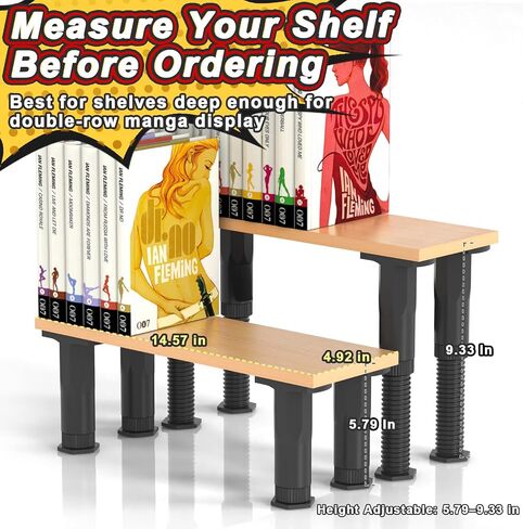 Manga Shelf Risers, 2 Pack Bookshelf Risers for Double Row Book Display, Height Adjustable, Light Wood Finish, Space Saving Organizer for Manga, Figures & Collectibles in Saudi Arabia