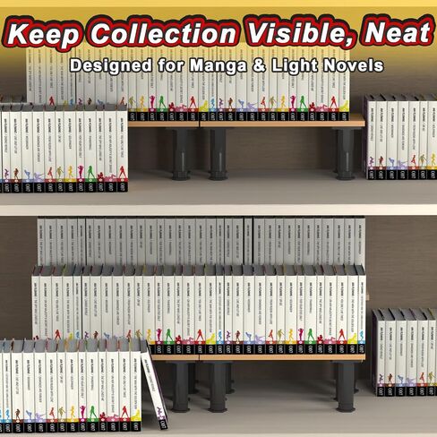 Manga Shelf Risers, 2 Pack Bookshelf Risers for Double Row Book Display, Height Adjustable, Light Wood Finish, Space Saving Organizer for Manga, Figures & Collectibles in Saudi Arabia