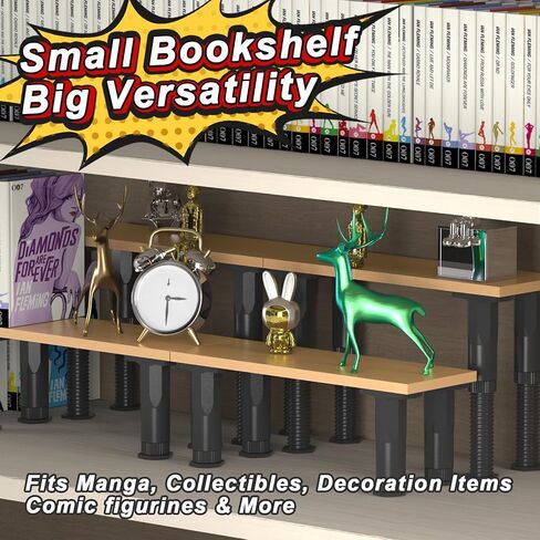Manga Shelf Risers, 2 Pack Bookshelf Risers for Double Row Book Display, Height Adjustable, Light Wood Finish, Space Saving Organizer for Manga, Figures & Collectibles in Saudi Arabia