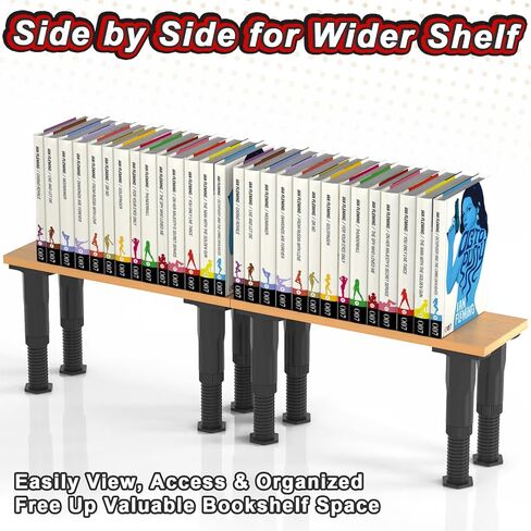 Manga Shelf Risers, 2 Pack Bookshelf Risers for Double Row Book Display, Height Adjustable, Light Wood Finish, Space Saving Organizer for Manga, Figures & Collectibles in Saudi Arabia