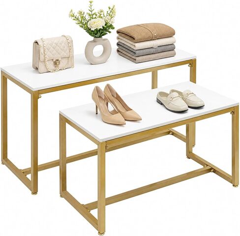 2PCS Metal Nesting Tables, Gold Display Riser Shelf, 110lbs Load Capacity Retail Displays, Display Riser Shelf for Store & Home, Shoes in Saudi Arabia