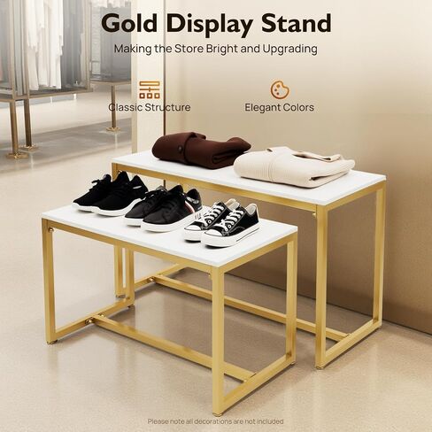 2PCS Metal Nesting Tables, Gold Display Riser Shelf, 110lbs Load Capacity Retail Displays, Display Riser Shelf for Store & Home, Shoes in Saudi Arabia