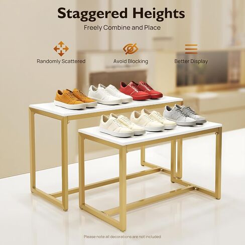 2PCS Metal Nesting Tables, Gold Display Riser Shelf, 110lbs Load Capacity Retail Displays, Display Riser Shelf for Store & Home, Shoes in Saudi Arabia