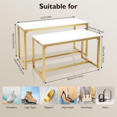 2PCS Metal Nesting Tables, Gold Display Riser Shelf, 110lbs Load Capacity Retail Displays, Display Riser Shelf for Store & Home, Shoes in Saudi Arabia
