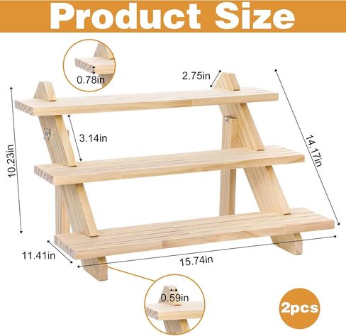 2 Pack 3 Tier Wooden Riser, Earring Display for Vendors - Solid Wood Tiered Stand with Groove for Jewelry Cards, Cupcakes, Party Desserts, Retail Booth & Farmers Market in Kuwait