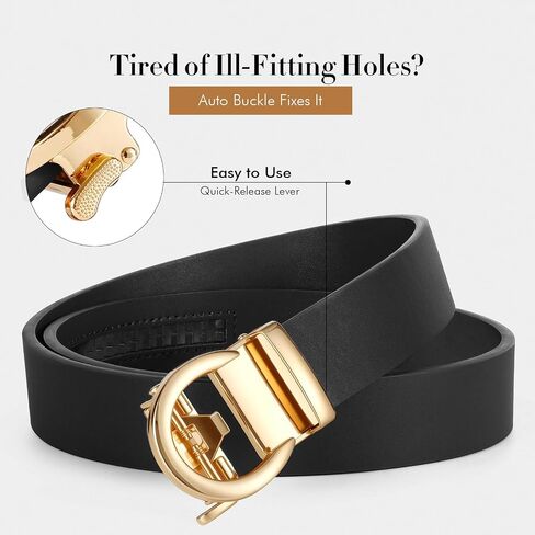 VONMELLI Womens Leather Ratchet Belt for Jeans Dress Pants with Adjustable Automatic Gold Sliding Buckle 1.2" Width in Kuwait