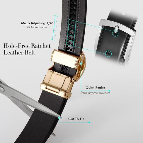 VONMELLI Womens Leather Ratchet Belt for Jeans Dress Pants with Adjustable Automatic Gold Sliding Buckle 1.2" Width in Kuwait