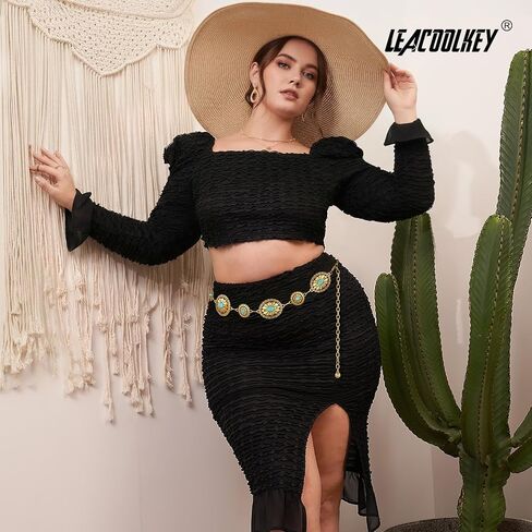 LEACOOLKEY الغربية Concho حزام على شكل سلسلة المرأة بوهو الفيروز الأحجار الكريمة حزام خصر معدني راعية البقر سلسلة الذهب والفضة لفستان الجينز in Kuwait
