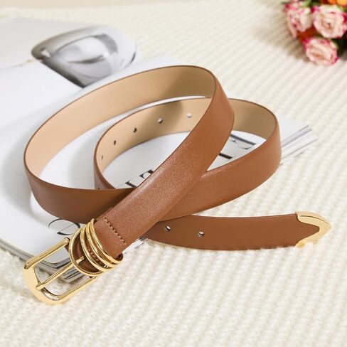Women's Leather Belts for Jeans Dresses Pants Fashion Waist Belt Elegant Ladies Belts for Women with Gold Buckle in Saudi Arabia