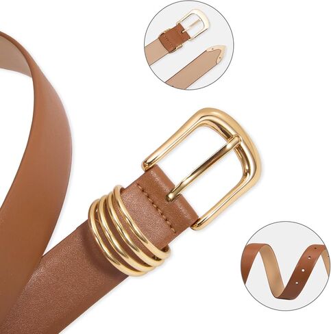 Women's Leather Belts for Jeans Dresses Pants Fashion Waist Belt Elegant Ladies Belts for Women with Gold Buckle in Saudi Arabia